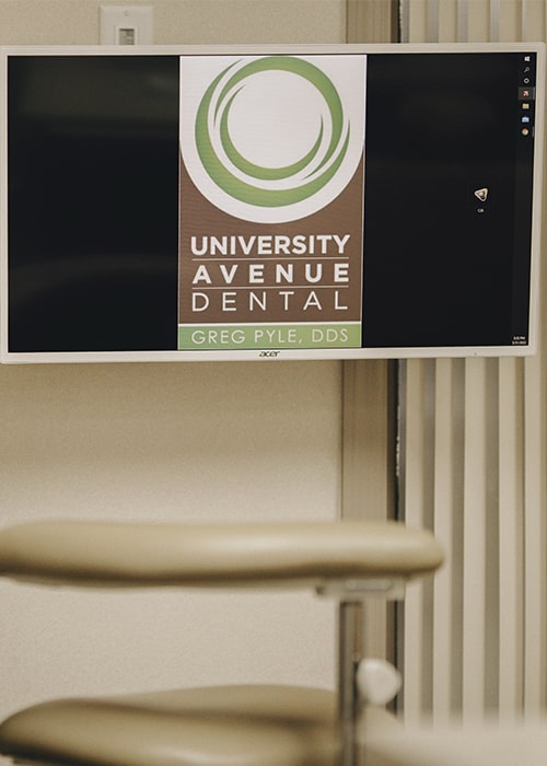 A monitor inside the dental office at University Avenue Dental